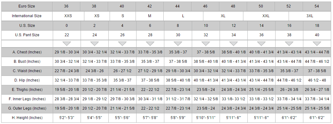 Santa Cruz Size Chart Clothing