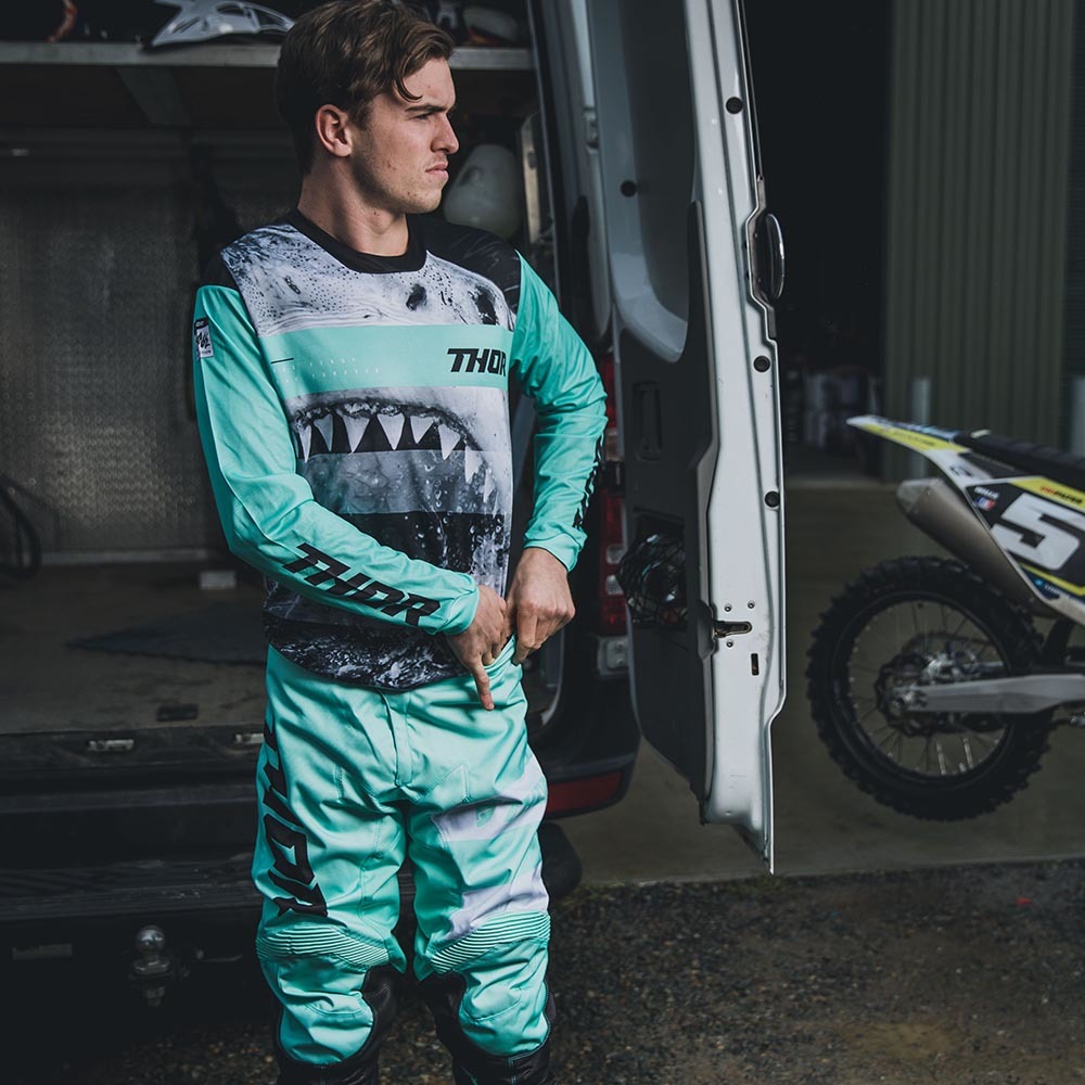 2019 Thor pulse Savage JAWS Shark Jersey camiseta Mint MX motocross Cross Enduro
