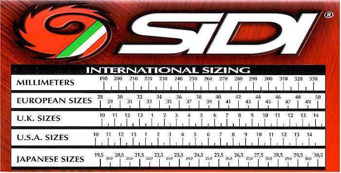 Sidi mtb size chart sale