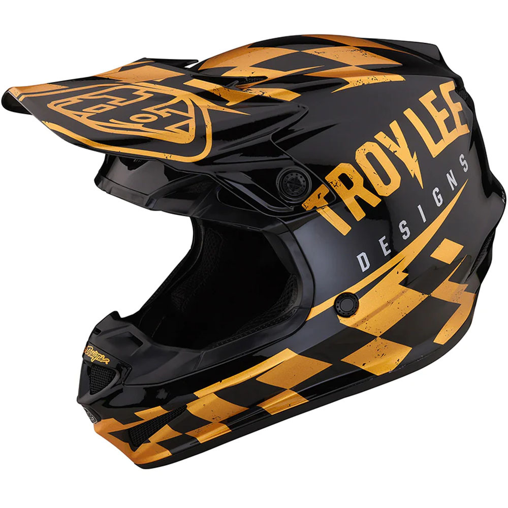 Troy Lee Designs 2024 SE4 Poly Race Shop Black Gold Kids Helmet at MXstore