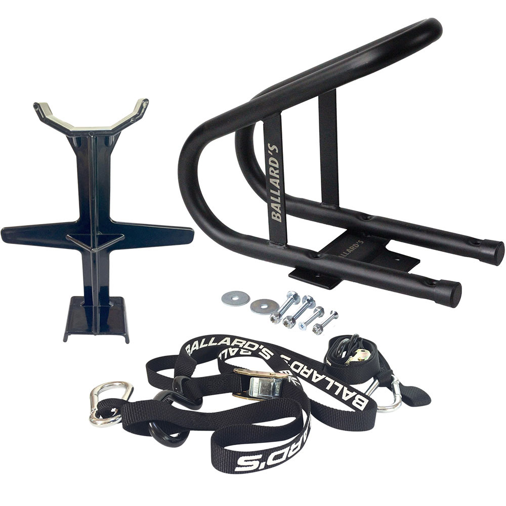 Ballards Wheel Chock w/ Mount Kit + Fork Support + Tie Downs Bundle at