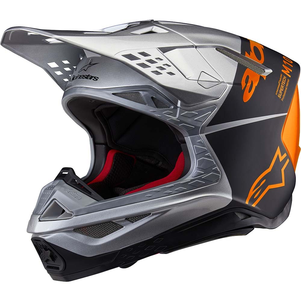 Alpinestars 2026 S-M10 Flood Silver/Black/Fluro Orange Helmet at