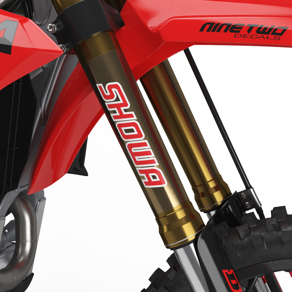 Ninetwo Decals SHOWA Red/White/Clear Fork Decals at MXstore