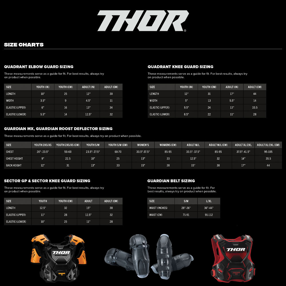 Thor Guardian MX Body Armour Size Guide Sizing Chart