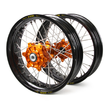 Haan/Excel Takasago KTM EXC/EXC-F 16-23 Black/Orange Cushed Motard Wheel Set