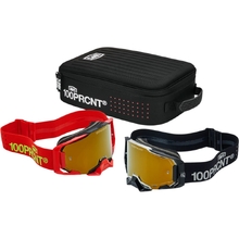 100% Percent Dual Armega Racer Pro Black/Red True Gold Goggles w/Goggle Case