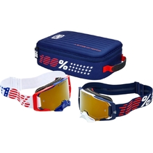 100% Percent Dual Armega Patriot Pro White/Navy True Gold Goggles w/Goggle Case