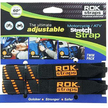 ROK Straps Adjustable 60" Black/Orange Motorcycle Twin Pack