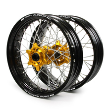 SM Pro Platinum Suzuki RM125/250 01-12 Black/Gold Non Cushed Motard Wheel Set