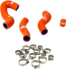 Samco KTM 450/500EXCF 12-16 Thermostat Bypass Orange Radiator Hose and Clip Kit Combo