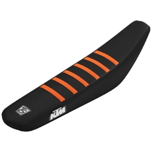 KTM SX-SXF 125-450 Seat Cover – Blue With Grey Ribs, 3-Panel Triple Stitched Gripper Style (2016-2018) 1 thumbnail image